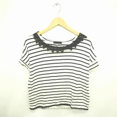 ジーナシス JEANASIS カットソー Tシャツ ボーダー レース ボートネック 半袖 F アイボリー ブラック 白 黒 /TT20