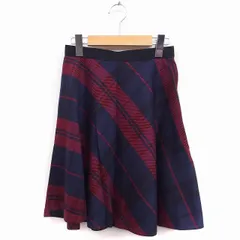 ドゥドゥ DOU DOU チェック柄 フレアスカート ひざ丈 ウール混 36 レッド 赤 ネイビー 紺 /FT20