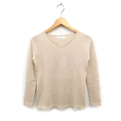 プールトレファム POUR Tres Femme Vネック ニット セーター 長袖 無地 ウール S ベージュ /FT15