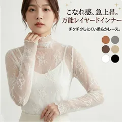 シアートップス インナー ハイネック 総レース 長袖 レディース 重ね着 チュール メッシュ 透け感 シフォン 立ち襟 メロウ フリル 無地 花柄 華奢見え きれいめ カジュアル フォーマル 結婚式 二次会 お呼ばれ 春 夏 秋 冬 　cw-a-6631