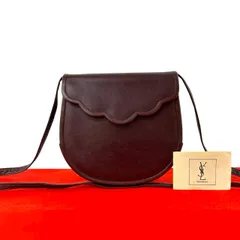 極 美品 YVES SAINT LAURENT イヴ・サンローラン ヴィンテージ スカラップ レザー ミニ ショルダーバッグ ポシェット ワインレッド 15365
