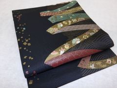 正絹名古屋帯 黒地縮緬 花柄刺繍 未使用 360cm - メルカリ