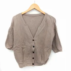 OMEKASHI  カーディガン ワッフル生地 五分袖 バルーン袖 V襟 シンプル F ココア /ST38