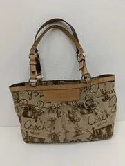 【中古品】 COACHコーチ 馬車柄 キャンバス トートバッグ ハンドバッグ F14629 茶ブラウン バッグかばん 現状品