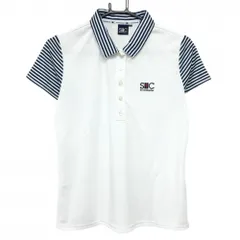 【美品】セントクリストファー 半袖ポロシャツ 白×ネイビー 一部ボーダー 胸ロゴ レディース L ゴルフウェア St.Christopherのサムネイル