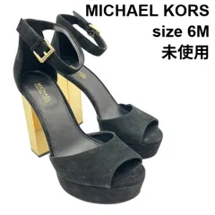 ◇ 未使用 マイケルコース MICHAEL KORS サンダル チャンキーヒール ペトラ メタリックヒール 黒 ゴールド スウェード 6M レディース 6V414のサムネイル