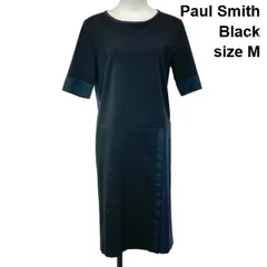 ◇ ポールスミスブラック Paul Smith Black 異素材ドッキングワンピース クルーネック 膝丈 バイカラー 黒 綿 M 38号 レディース S6D250のサムネイル