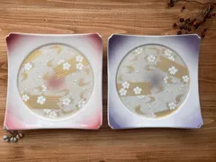 ★まとめ割してますコメント下さい★【お得限定在庫1 セット】★アウトレット★美濃焼　紫/ピンク吹き金桜角皿　17 ×H3.5cm 　色どり華やかで映えます。