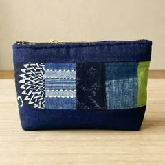 【一点もの】暮らしに馴染む藍 古布 ポーチ 筒描き 絣 大人可愛い 和モダン siz-0002