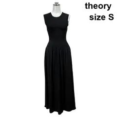 □ セオリー theory ワンピース ロング丈 ノースリーブ リブニット シフォンスカート 異素材 切り替え 黒 絹 S 7号 レディース S6D277のサムネイル