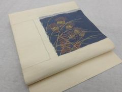 夏の工芸帯 シンプルで大胆な自然の恵み 手絞り本藍染め麻九寸名古屋帯 