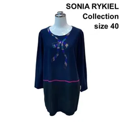 ◇ ソニアリキエル コレクション SONIA RYKIEL チュニック トップス 七分袖 ラインストーン ネイビー他 綿 40 L 11号 レディース Z6B685