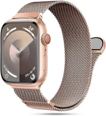 コンパチブル アップルウォッチ バンド 38mm 40mm 41mm 42mm 44mm 45mm 46mm 49mm コンパチブル Apple Watch バンド ステンレス留め金製 男女兼用 長さ調節 強力な磁 通気 メッシュ  シャンパンゴールド)