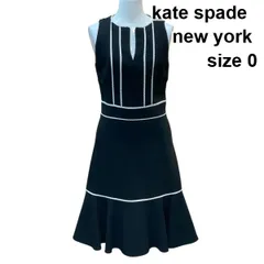 ◇ ケイトスペードニューヨーク kate spade ワンピース ノースリーブ 膝丈 ウエスト切替 裾フレア  黒白 0 XS～S 5～7号 レディース Z6B684