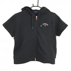 【超美品】キャロウェイ 半袖ジップパーカー 黒 ロゴ 裏毛スウェット レディース L ゴルフウェア 2024年モデル Callaway