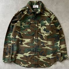 80s USA製 ファイブブラザー プリントネルシャツ XL ウッドランドカモ