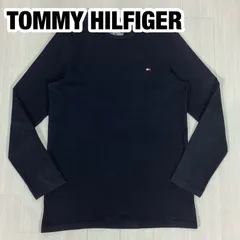 TOMMY HILFIGER トミーヒルフィガー 刺繍ロゴ フラッグ ローリングスリーブシャツ ロンT カットソー M ブラック 黒 着丈77cm 肩幅41cm 身幅(脇下)50cm 袖丈67.5cm【古着】