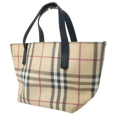 BURBERRY LONDON バーバリーロンドン 舟形 トートバッグ ハンドバッグ ミニトート ノバチェック柄 PVC レザー ベージュ レディース