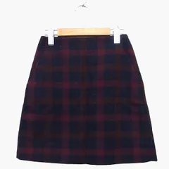 ユニクロ UNIQLO 台形 スカート ミニ チェック 柄 ウール混 ウエスト58cm ブラック 黒 レッド 赤 /HT23