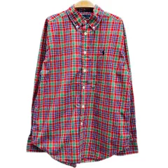 【中古】　RALPH LAUREN　チェックシャツ　長袖　シャツ　コットン　ボタンダウン　ワンポイント　ブランドロゴ　スモールポニー　刺しゅう　キッズ　古着　/5497