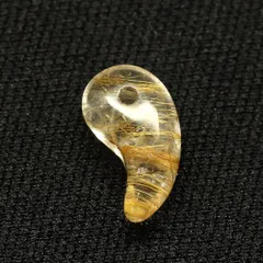 天然石 勾玉ゴールドルチル 約1g 帯状ルチルがアクセント 金運 仕事運 成功 お守り GHM17 スエードコードor交換用ゴム付＆巾着付 財運 石 京海堂　天然石の卸　京の蔵