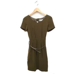 プロポーション ボディドレッシング PROPORTION BODY DRESSING バックリボン ワンピース ひざ丈 半袖 タック 無地 ベルト 3 カーキ /FT6