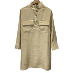 【中古】　ZARA　ワンピース　長袖　ミドル丈　スタンドカラー　胸ポケット　フラップポケット　スナップボタン　シャツワンピース　無地　シンプル　マニッシュ系　モード　古着　/2211