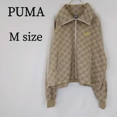 PUMA プーマ パーカー ジャケット 襟付き 総柄 ロゴ 総ロゴ 長袖 レディース ベージュ M