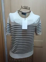 新品/S ザラ(ZARA) ストライプ 半袖 ニット (26年4月製造)