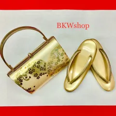＜現品限り＞used　草履・バッグセット　M寸　ゴールド　桜模様　結婚式　入学式　卒業式　和小物　お呼ばれ