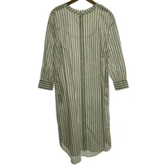 【中古】　URBAN RESEARCH　シャツワンピース　長袖　ロング丈　ノーカラー　フルボタン　ストライプ　サイドポケット　古着　/2408