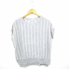 グローバルワーク GLOBAL WORK ニット セーター ストライプ リブ 丸首 フレンチスリーブ M グレー ホワイト 灰 白 /MT34