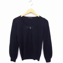 グリーンレーベルリラクシング ユナイテッドアローズ green label relaxing ニット セーター リボン Uネック 長袖 ウール混 薄手 ブラック 黒 /FT9