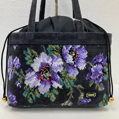 1856　FEILER　フェイラー　シャノン　トートバッグ　ハンドバッグ　巾着　グレー　花柄　フラワー　パープル　紫　レディース　シュニール織り　シンプル　きれいめ　ポケット多数