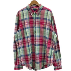 【中古】　RALPH LAUREN　チェックシャツ　長袖　シャツ　ボタンダウン　ワンポイント　ブランドロゴ　スモールポニー　刺しゅう　オーバーサイズ　古着　/1596