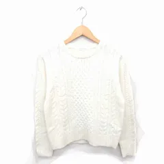 ローリーズファーム LOWRYS FARM ニット セーター 丸首 ケーブル編み ウール混 長袖 M アイボリー /TT38