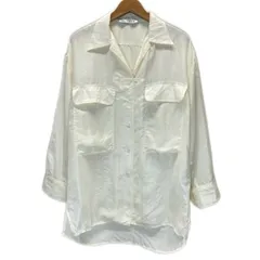 【中古】　ZARA　プレーンブラウス　長袖　シャツ　胸ポケット　無地　開襟シャツ　オープンカラー　フラップポケット　オーバーシルエット　マニッシュ系　モード　古着　/2161