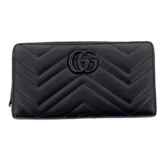 GUCCI グッチ GGマーモント ジップアラウンドウォレット 長財布 443123 レディース レザー ブラック 中古