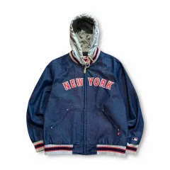 (フード取り外し) MLB ニューヨークヤンキース スタジャン デニム フードジャケット