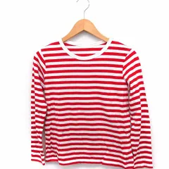 アースミュージック&エコロジー EARTH MUSIC & ECOLOGY Tシャツ カットソー ボーダー 丸首 長袖 コットン 綿 M レッド 赤 ホワイト 白 /FT21