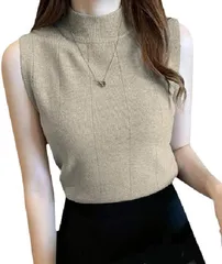 toasoa トーアソーア ニット レディース トップス 薄手 ハイネック ノースリーブ セクシー (ベージュ)