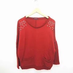 イング INGNI ニット セーター 丸首 スタッズ ビッグシルエット ウール混 長袖 M 赤 レッド /TT21