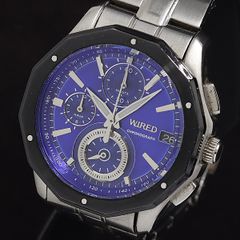 ☆セイコー SEIKO WR30 クロノグラフ／青文字盤×ブラックメタル 稼動 