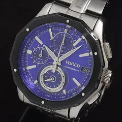  保/箱付 3コマ付 セイコー ワイアード VK67-K018 QZ ブルー文字盤 デイト クロノグラフ メンズ腕時計 2000000 NSK TAM