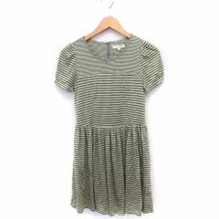 オープニングセレモニー OPENING CEREMONY ワンピース ボーダー 丸首 半袖 ひざ丈 S ライトグリーン 緑 /FT49