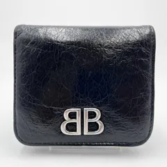 BALENCIAGA（バレンシアガ）モナコ スクエア フォールド コイン ウォレット 二つ折り財布 BBロゴ レザー ブラック シルバー金具 レディース【中古】