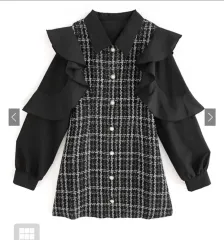 Grlブラック ツイード ロング スリーブ ミニ ONE PIECE