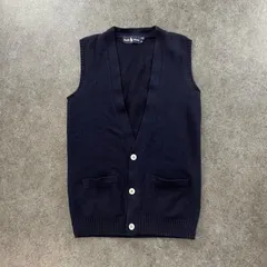 90s Vintage POLO RALPH LAUREN Knit Vest Wool ポロラルフローレン ニットベスト Vネック カシミヤ混 濃紺 無地 ヴィンテージ ビンテージ メンズ