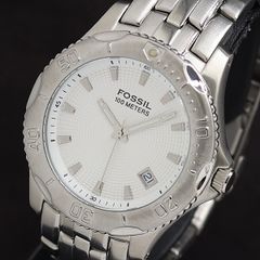 稼働品 FOSSIL 腕時計 フォッシル カレンダー ホワイト ゴールド QZ式 