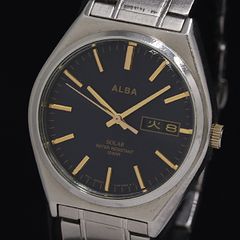 Box/Warranty included, 3 extra links included. Seiko Alba V158-0AL0 Solar Day-Date Navy Dial Men's Watch 2000000 NSK KRI
